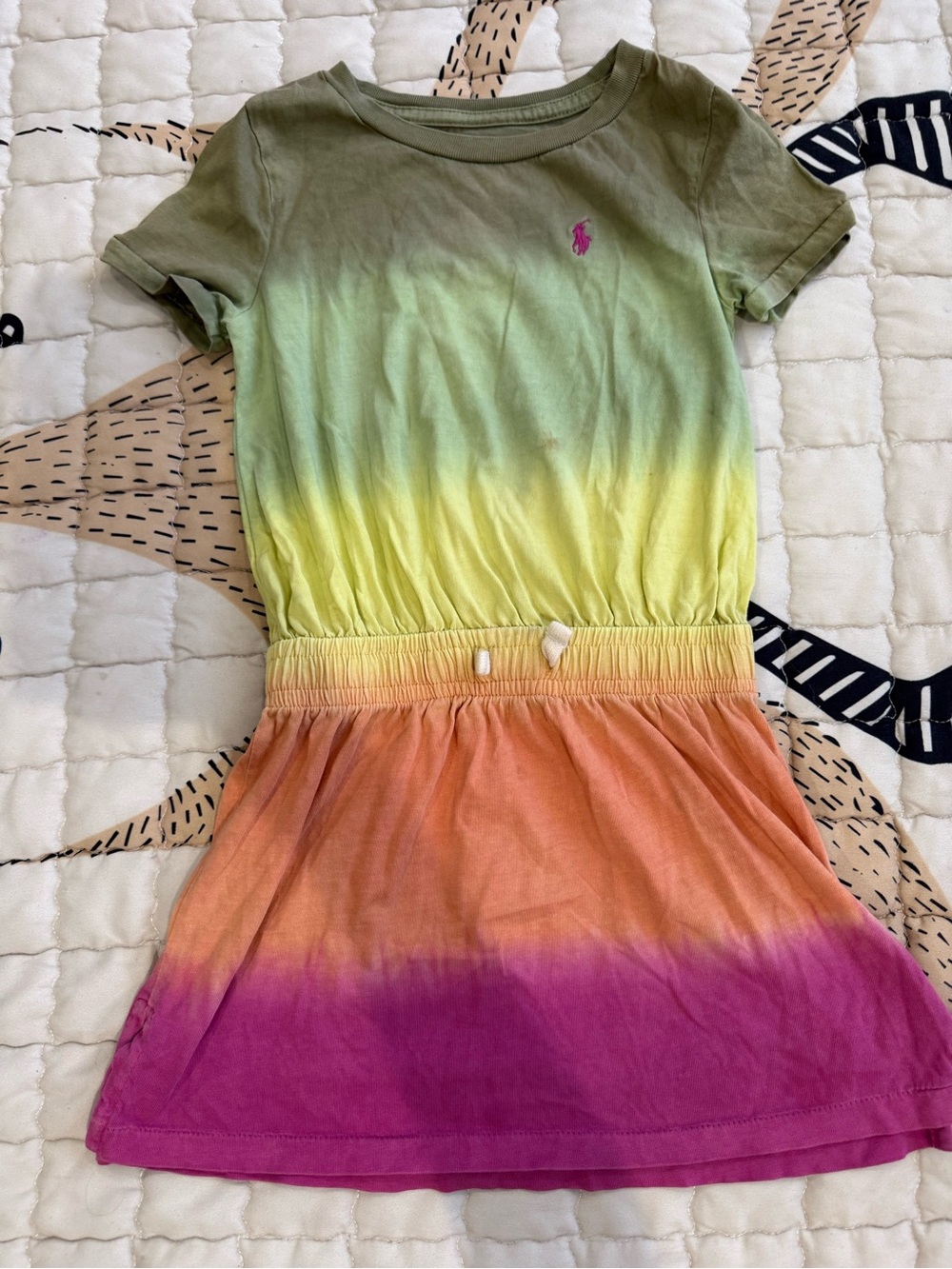 Polo by Ralph Lauren Olive Green Tie-Dye Tee with Pink Pony
